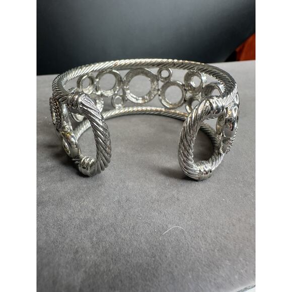 Rhodium Plated Cable Crystal Bracelet Bezel Setting Pave Crystal circles Bangle - Picture 4 of 8